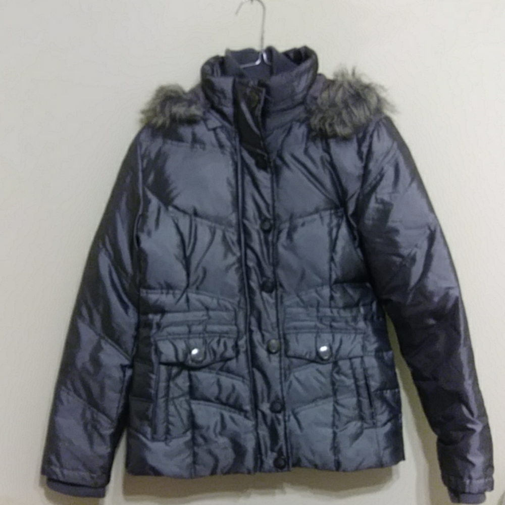 Grey/Silver Hooded Puffer Jacket